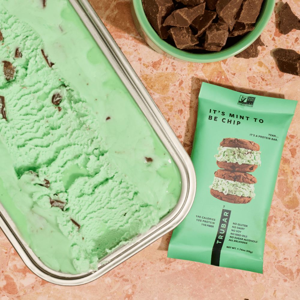 TRUBAR Protein Bar, It's Mint to Be Chip, Plant Based Protein, Vegan, Gluten Free, Kosher, 12 Count (Box)