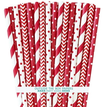 100 Red Stripe, Chevron and Polka Dot Paper Straws