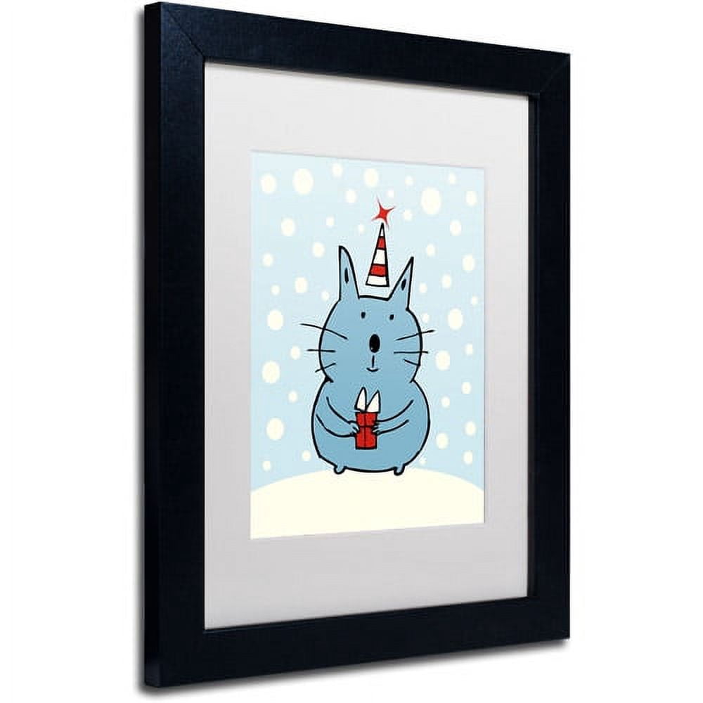 Trademark Fine Art "Christmas Snow Cat" Canvas Art by Carla Martell, White Matte, Black Frame