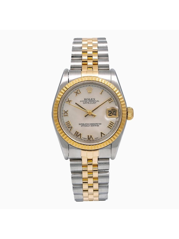 Pre-Owned Rolex Datejust 31MM 6824 Ivory Roman Dial Fluted Bezel Two Tone Yellow Gold Jubilee Bracelet