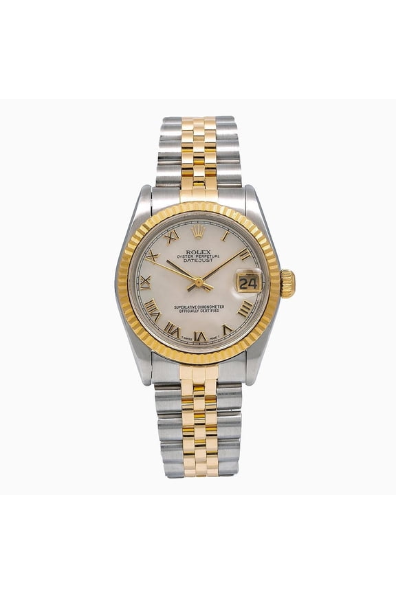Pre-Owned Rolex Datejust 31MM 6824 Ivory Roman Dial Fluted Bezel Two Tone Yellow Gold Jubilee Bracelet
