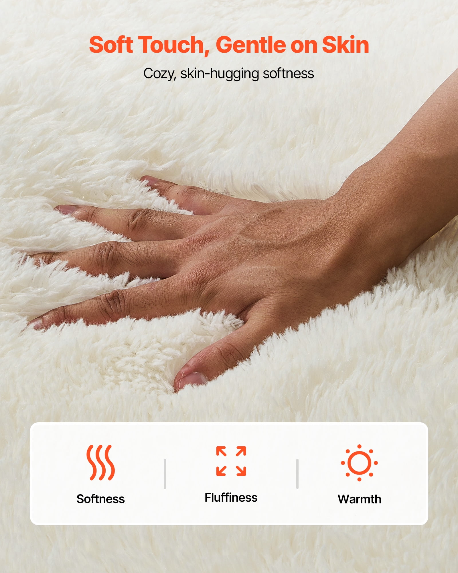 VEVOR Indoor Plush Area Rugs, 8 x 10 ft Soft Plush Carpet, Furry Shag Area Rugs for Living Room, Bedroom, Sunroom, Modern Home Decor Aesthetic, Non-Shedding, Non-Woven, Slip-Resistant, Ivory White