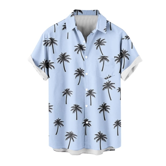 Mens Camisetas de Verano Casual Cuello Impreso Botón de Manga Corta Moda Cardigan Bolsillo Superior