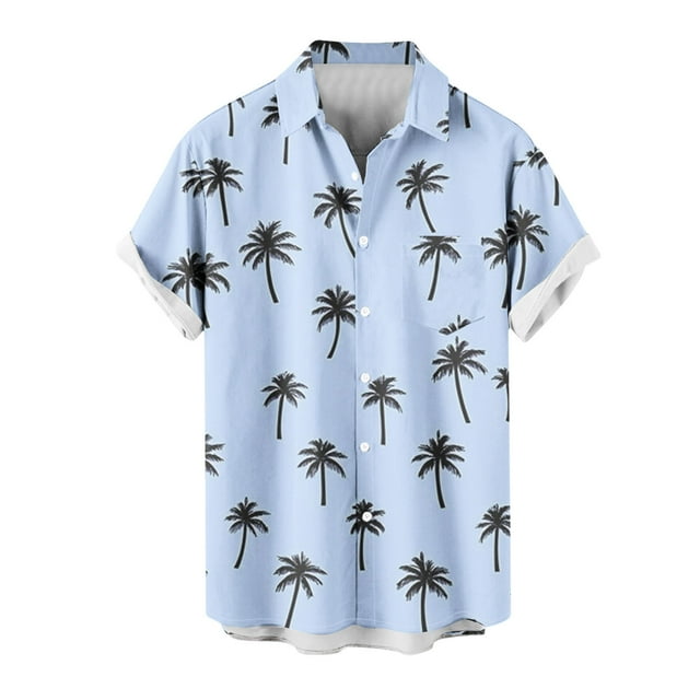 Mens Camisetas de Verano Casual Cuello Impreso Botón de Manga Corta Moda Cardigan Bolsillo Superior
