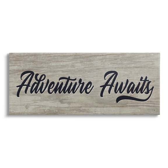 Stupell Industries Adventure Awaits Rustic Vintage Typography Grain Pattern Graphic Art Gallery Wrapped Canvas Print Wall Art, Design by Yass Naffas Designs