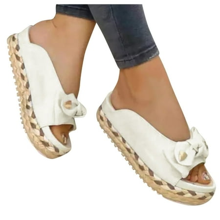 

STEADY Summer Women s Shoes Thick-soled Fish Mouth Shoes Casual Ladies Bow Slippers White / 40