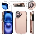 thumbnail image 6 of Wallet Case for Apple iPhone 16, with Crossbody Shoulder Strap & Hand Wrist Cards Holder Zipper Pocket Stand Feature Full Protective Shockpoof Phone Case for iPhone 16, Rosegold, 6 of 7