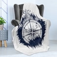 thumbnail image 4 of Northwoods Soft Flannel Fleece Blanket, Antique Compass in the Night Forest Tattoo Art in Boho Style Travel, Cozy Plush for Indoor and Outdoor Use, 50" x 60", Dark Blue and Coconut, by Ambesonne, 4 of 5