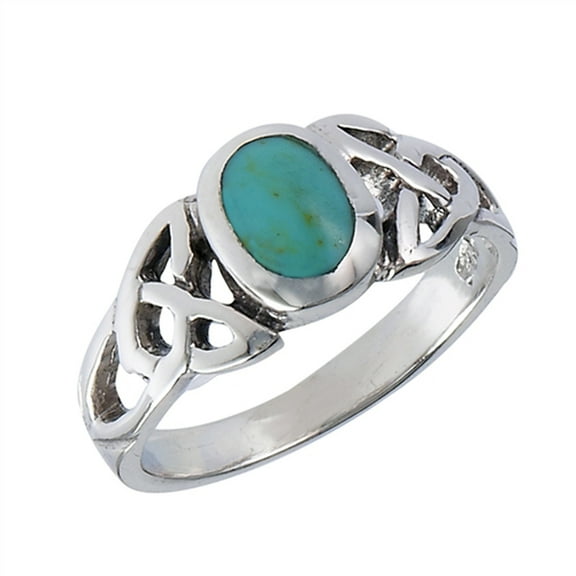 Oval Simulated Turquoise Celtic Endless Knot Ring .925 Sterling Silver Band Blue CZ Female Size 6