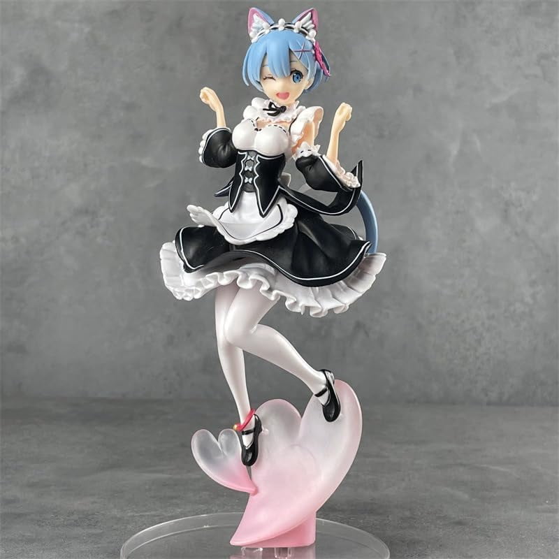 Newly Rem Figure Cat Ear Maid Rem Action Figures 23cm/9.1inch PVC Character Figurine Cosplay Model Collectible for Anime Fans Gifts