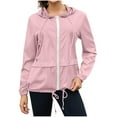 thumbnail image 2 of Vibrex Womens Long Sleeved Windbreaker Solid Color Jacket Lightweight Outdoor Hooded Rain Coat for Running Women's Waterproof Jacket Hooded with Pockets for Outdoor Warm Fall Winter Coats for Women, 2 of 9