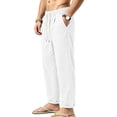 thumbnail image 4 of WULMLEO Men's Linen Pants Casual Beach Summer Pant Elastic Waist Drawstring Lightweight Trousers White M, 4 of 7