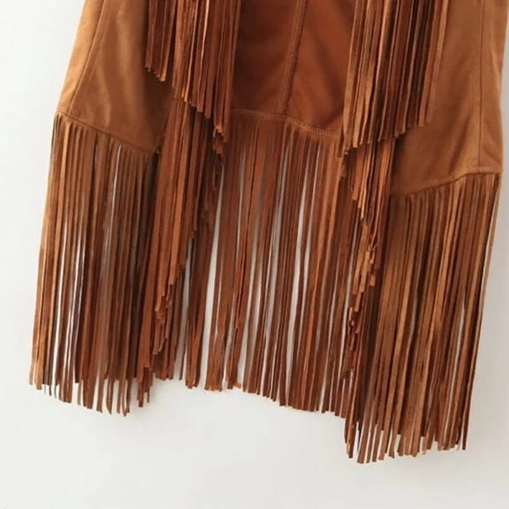 KOOYET O O Women Fringe Vest Leather Vintage Winter Western Country Cowgirl Vest Cardigan Waistcoat Gilet Long Femme