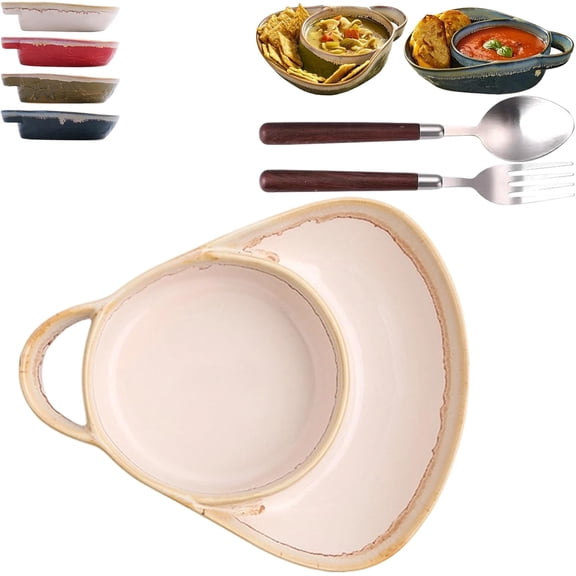 Soup and Sandwich Bowl, 2026 New Soup and Sandwich Plate Combo, Stoneware Dual Compartment Soups & Side Bowl Set, for Breakfast Cookies Bread Salad Fruits (A)
