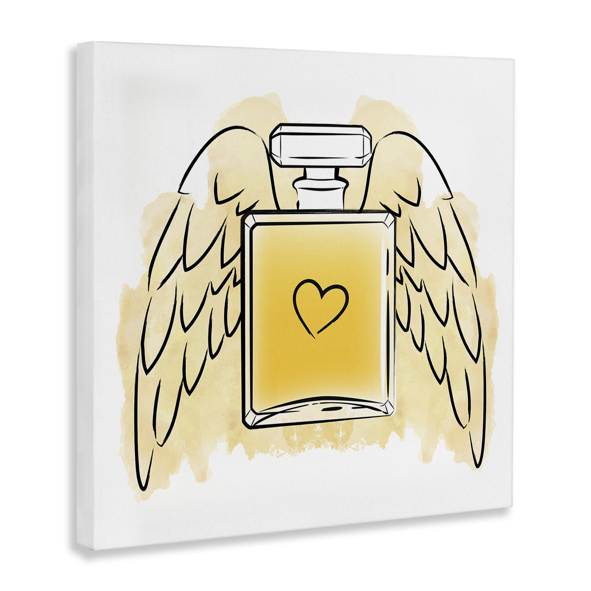 Stupell Industries Perfume with Angel Wings Fashion Painting Wrapped Canvas Art Print Wall Art, 17 x 17
