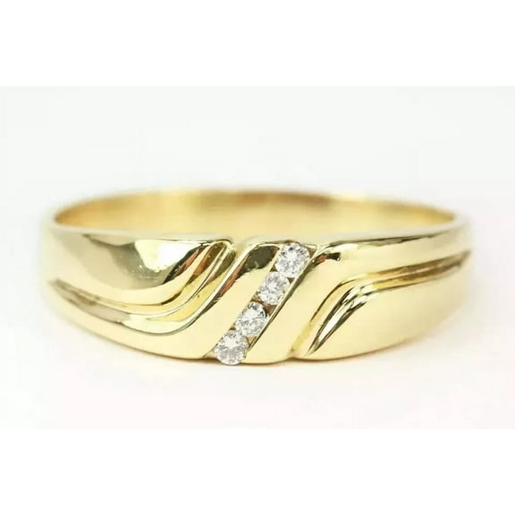 14K Yellow Gold Plated 1.00Ct Round Cut Simulated Diamond Men's Wedding Band Ring Silver