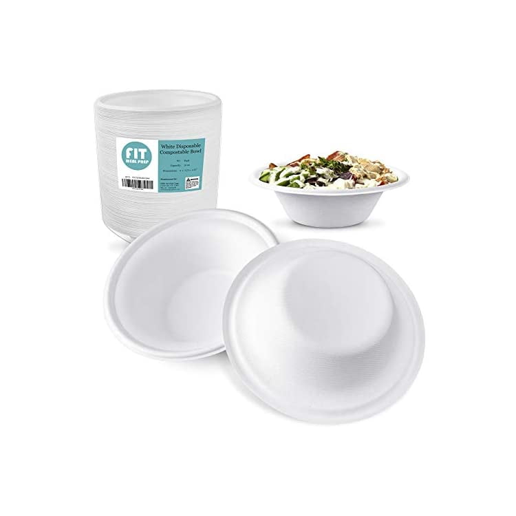 [60 Pack] 12 oz White Compostable Bowls Disposable Biodegradable Bowl