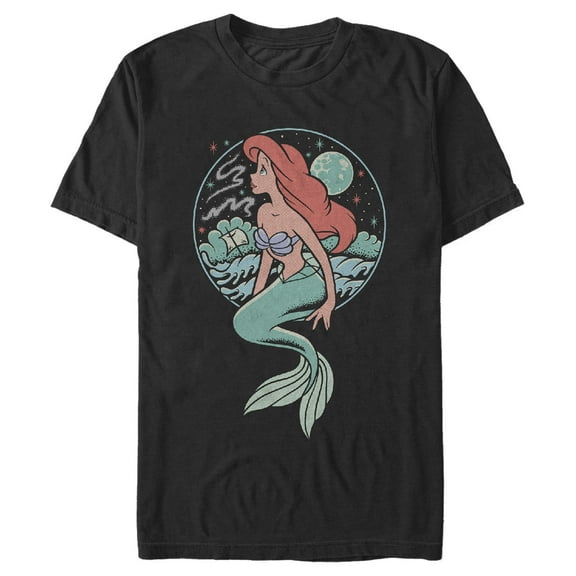 Men's The Little Mermaid Ariel Retro Distressed Circle  Graphic T-Shirt