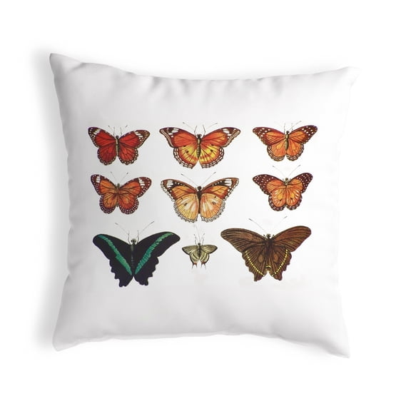 Betsydrake NC026AP Multi Butterflies Red & Orange Antique Print Noncorded Pillow - Large