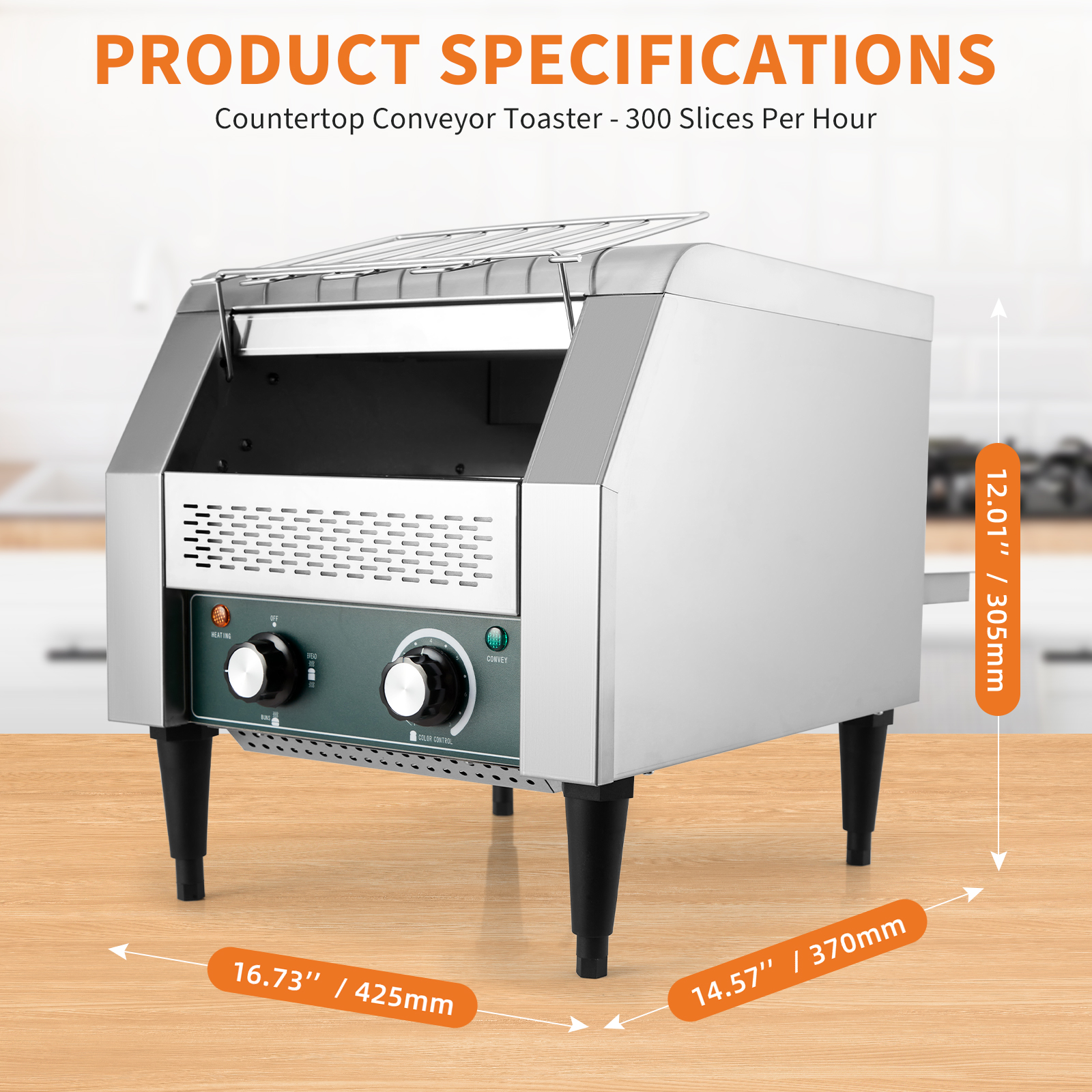 Kojooin Commercial Conveyor Toaster, 1300W Bread Toaster Oven with 7 Heat Levels for Bagels, Rolls and Sliced Bread
