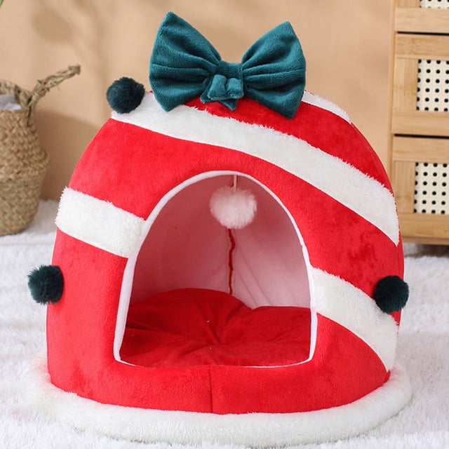 Minkissy 1Ensemble Lit Rond Rouge pour Chat Grotte Nid pour Petits Animaux 14.2x14.2x14.2 Po
