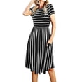 thumbnail image 1 of Vestido tipo camiseta Simier Fariry a rayas negro para mujer, 1 of 6