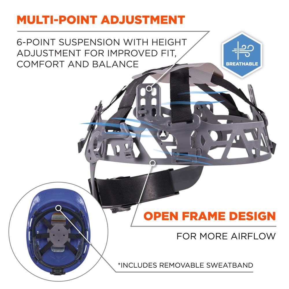 Skullerz 8966 Class C Lightweight Cap-Style Hard Hat, Adjustable Venting, 6-Point Rachet Suspension, Blue