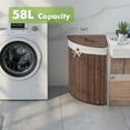 thumbnail image 3 of CZMDZH Corner Laundry Hamper with Lid, 58 L Bamboo Laundry Basket with Removable Liner & Handle, Triangle Clothes Hamper for Small Spaces, Bedroom, Bathroom, Laundry & Living Room (Brown), 3 of 9