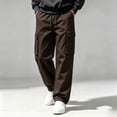 thumbnail image 4 of DYTTDG Men’s Drawstring Cargo Pants, Elastic Waist Full Length Straight Leg Trousers with Multi Pockets, Solid Color Casual Wear for Daily Walking & Outdoor, 4 of 8