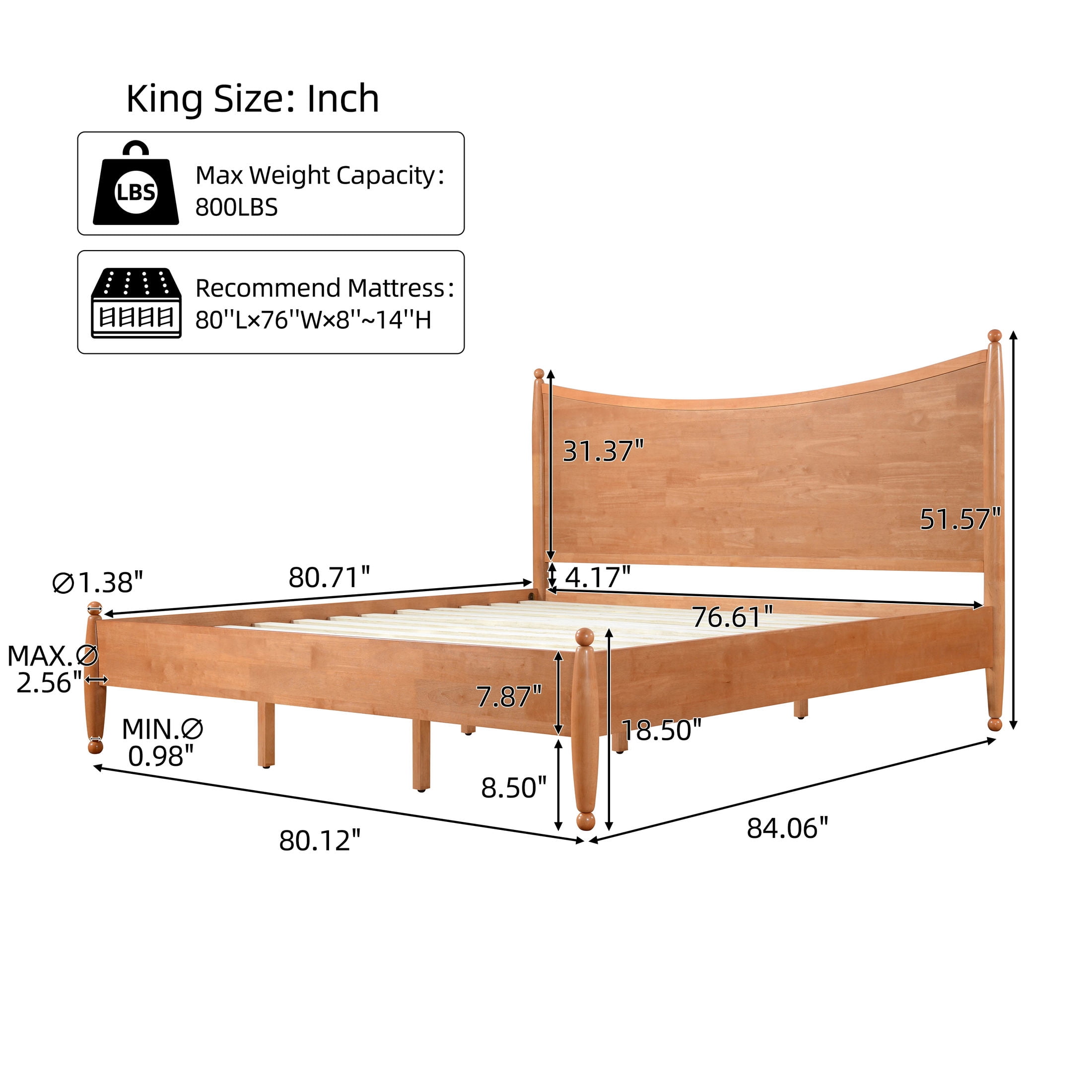 Christopher Knight Home King Bedroom Set, Wood Bed with Curved Headboard and 2 Nightstands, Honey Oak+Natural