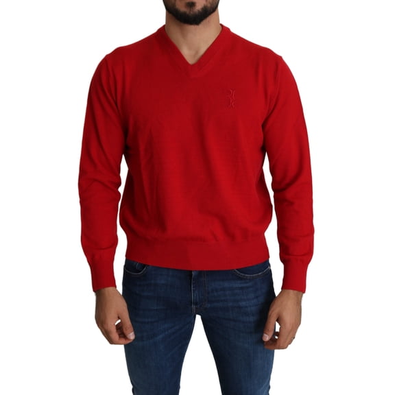 Billionaire Italian Couture Red V-neck Wool Sweatshirt Pullover Sweater