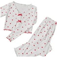 thumbnail image 4 of DHFJKG Womens Pajama Set Heart Print Lace Trim 2 Piece Loungewear Long Sleeve Slim Fit Cropped Top With Relaxed Fit Pants Sleepwear Classic Home Clothes, 4 of 4