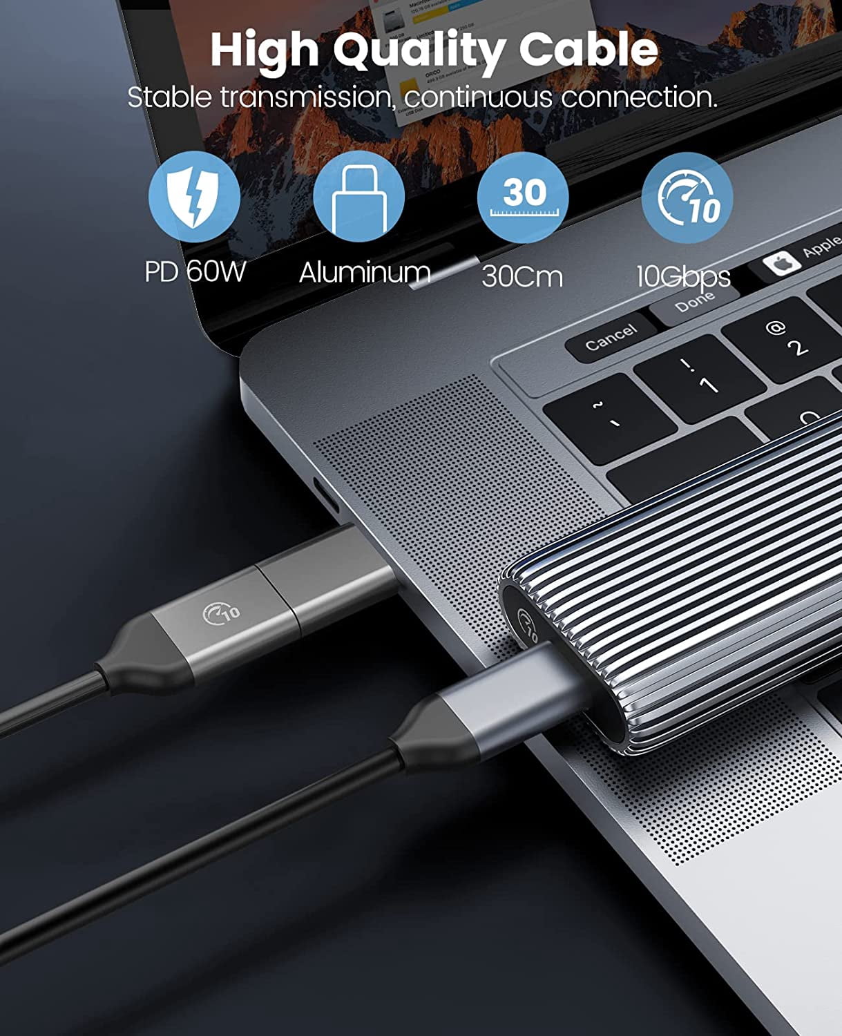ORICO m.2 NVME SSD Enclosure 10Gbps USB3.2 USB-C M2 Aluminum External Hard Drive Case for m.2 PCIe NVMe M-Key 2230/2242/2260/2280 SSD,Support UASP Trim