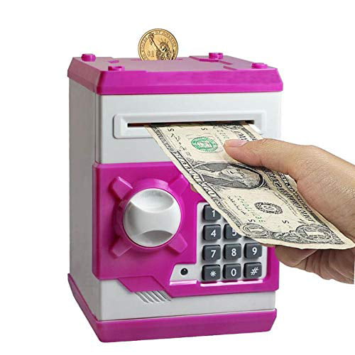 Money Safe Saving Box Cash Coin Piggy Bank Can Mini ATM Kids Toy Girls Gift Pink