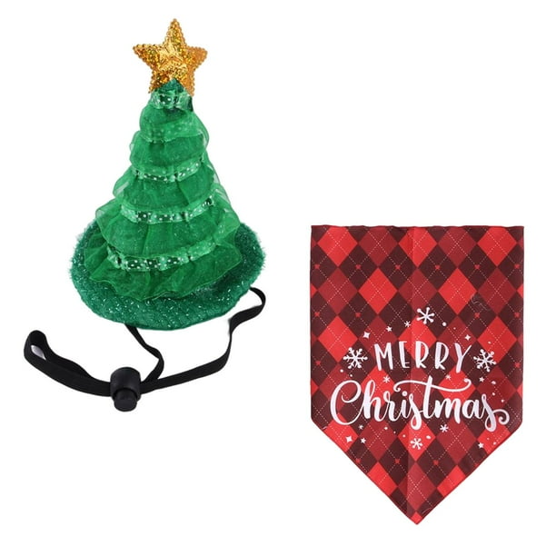 Paquete de 2 pañuelos para perros con gorro, disfraces de Navidad, accesorios de Halloween para fiestas. Conjunto A