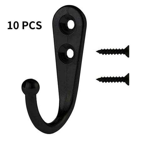 

10pcs Robe Hook Bedroom Bathroom Metal Hanger Hat Clothes Pants Wall Mounted Hook with Screws Black