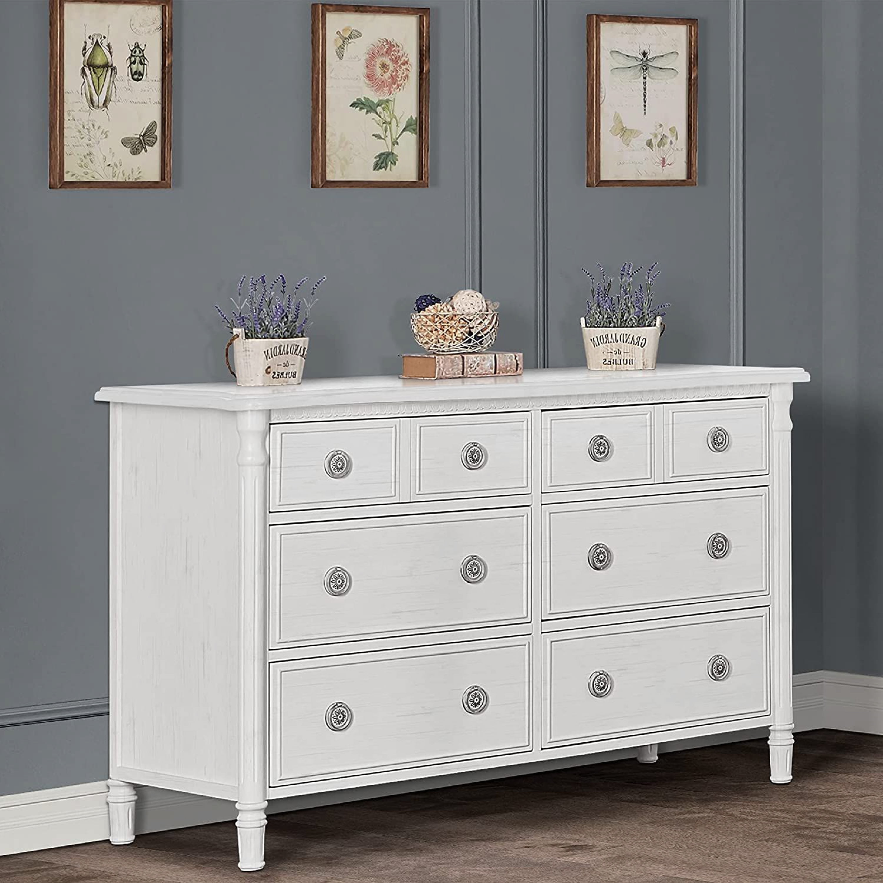 Evolur Julienne Double Dresser, Brush White, 6 drawers