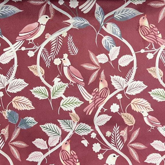 Decora Furnishings Floral and Parrot Design Digitally Printed Velvet Finish Fabric for Upholstery, Window Treatments, Craft - Width 54 inches - Fabric by The Yard (Red)