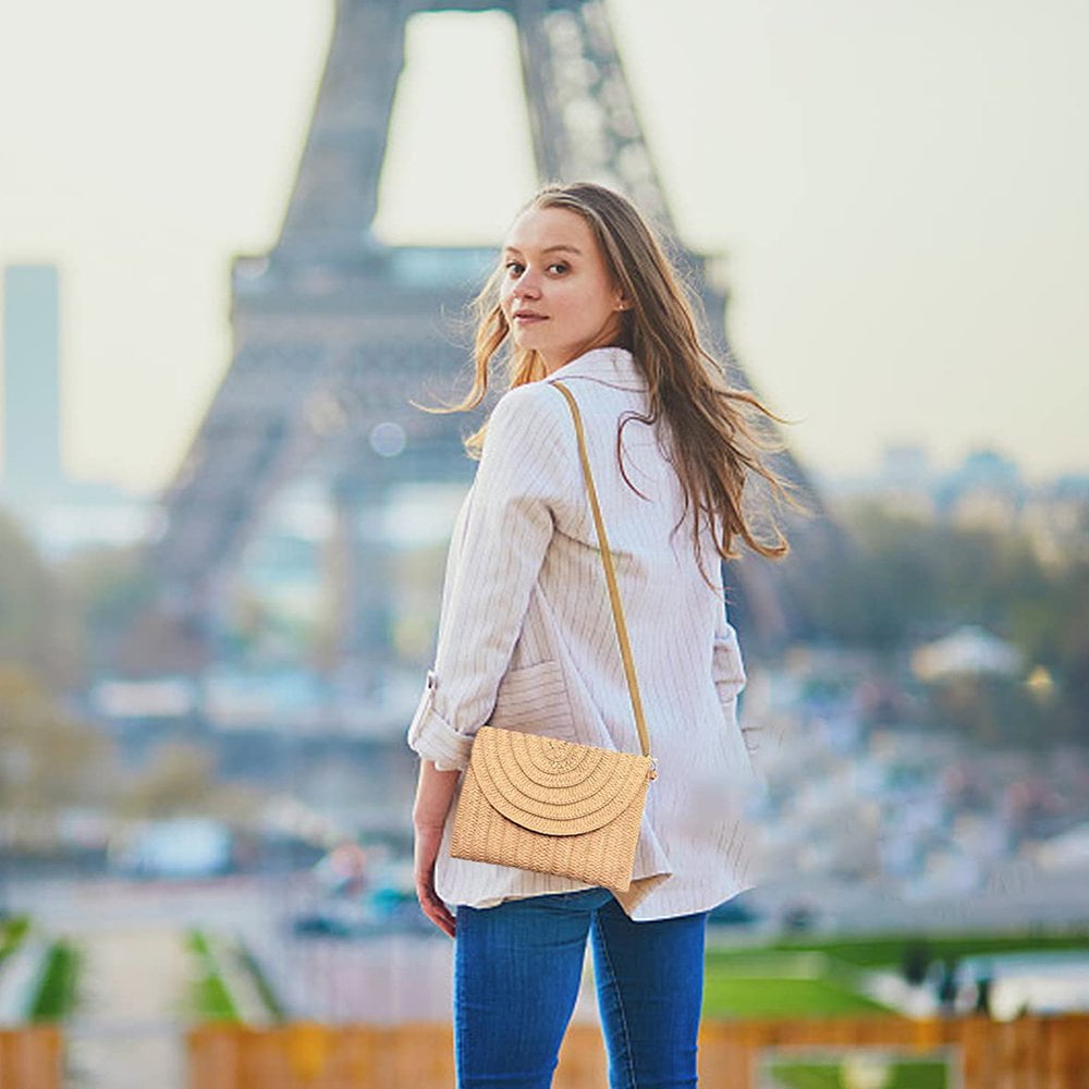 Sac à Main en Paille pour Femmes Sac à Bandoulière Tissé pour la