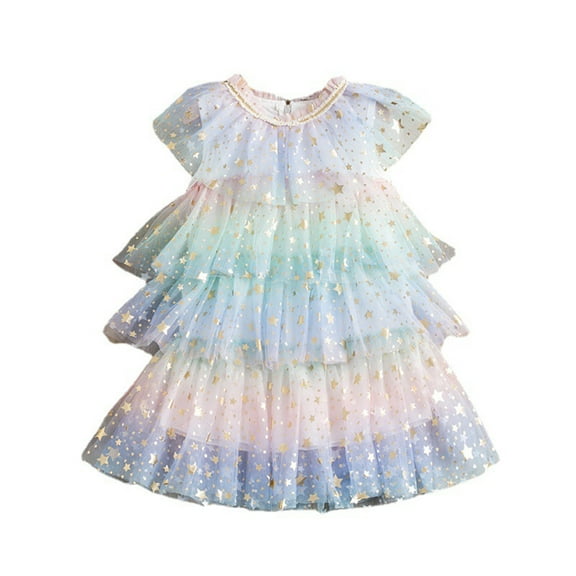 Plebaso Spring Summer Girls Dresses Sleeveless Star Sequin Mesh Princess Dress Baby Summer Clothes