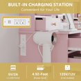 thumbnail image 6 of FANRAL 43.7" Vanity Desk with 10 Mirror Lights & Under-Table RGB,Charging Station & Hair Dryer Holder,Multi-Storage Dressing Table for Bedroom Bathroom,Pink Vanity, 6 of 7