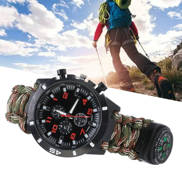 Emergency Survival Watch, Portable Survival Bracelet Watch Rope Cutter for Travel for First Aid for Man and Women Camouflage