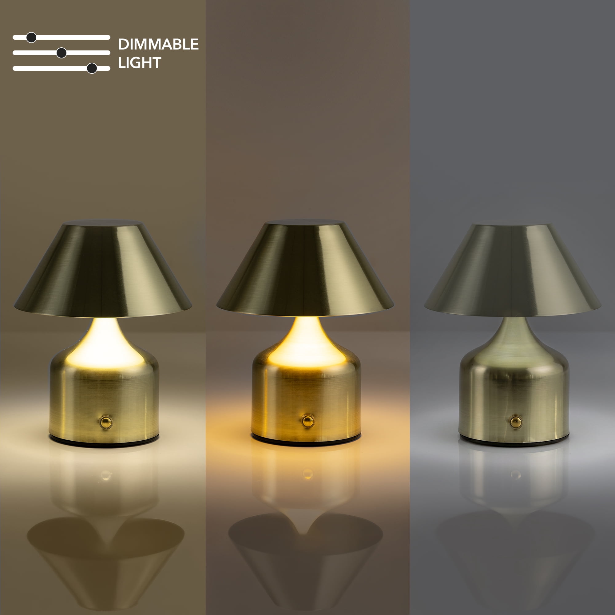 Mainstays LED Portable Cordless Table Lamp with Touch Control, Dimmable CCT, 6 in, Brushed Gold