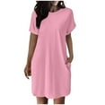 thumbnail image 2 of Zorckvet Womens Dressy Dresses A Line Solid Color Crewneck with Pockets Midi Dress for Women Fashion, 2 of 6