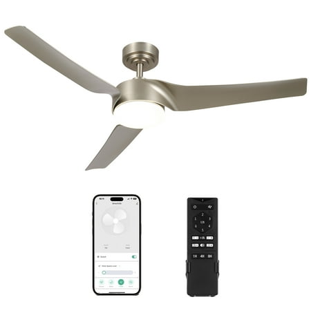 

Bestco 52 inch Smart Ceiling Fan with Remote/APP/Alexa Control 6 Speed Reversible Noiseless Motor Modern Ceiling Fan for Bedroom Indoor Farmhouse Patio B-Nickel
