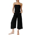 thumbnail image 3 of Txlixc Mono de verano para mujer Tirantes finos ajustables Cintura alta Pierna ancha Mono recortado Mamelucos con bolsillos Txlixc  Estilo de ocio, 3 of 6