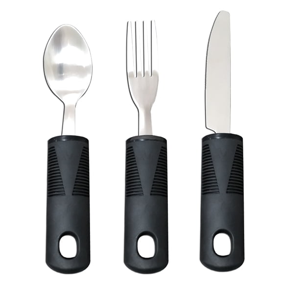 Monebena 3Pcs Utensils Adaptive Silverwarespoon Weighted Eating Fork Cutlery Disabled Adapted Feeding Travelspoons Tremors Parkinsons