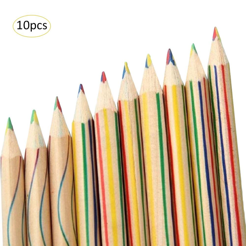 10PCS Rainbow Color Pencil Four-Color Lead Wooden Colored Pencil Multicolor Students DIY Graffiti Pencil