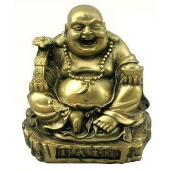 Hinky Imports Gold Laughing Happy Small Buddha Statue Figurine for Lucky Home Décor Gift