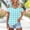 Light Blue, variant on Women's V-Neck T-Shirt, Loose Fit Short Sleeve Blouse with Lattice Stripe and Breathable Design for Casual Summer Wear